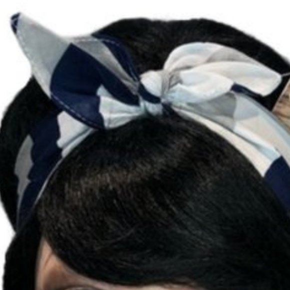 Blue, Silver and White Geometric Zig Zag Bandana Tie Headband - Picture 9 of 13